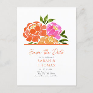 Wasserfarbe Hot Pink Orange Save the Date Postkarte