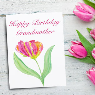 Wasserfarbe Hot Pink Tulip Geburtstagsgroßmutter Dankeskarte