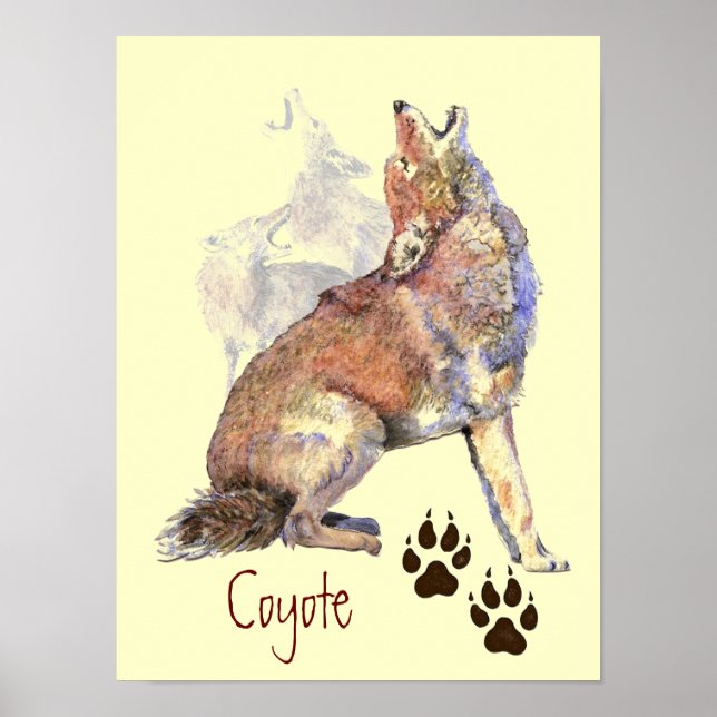 Wasserfarbe Howling Coyote Poster (Vorne)