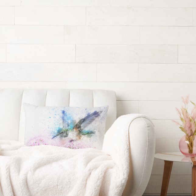 Wasserfarbe Hummingbird auf Blume | Benutzerdefini Lendenkissen (Liege)