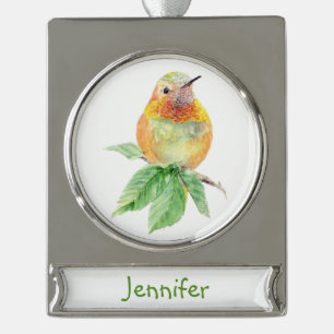 Wasserfarbe Hummingbird Bird Art Individuelle Name Banner-Ornament Silber