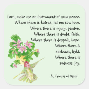 Wasserfarbe Hummingbird Bird St. Francis Gebet Quadratischer Aufkleber