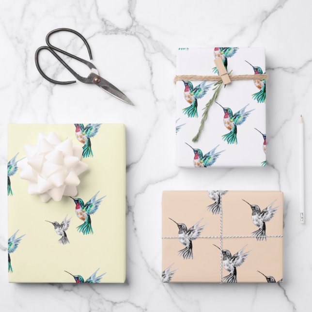 Wasserfarbe Hummingbird Geschenkpapier Set (Vorderseite)