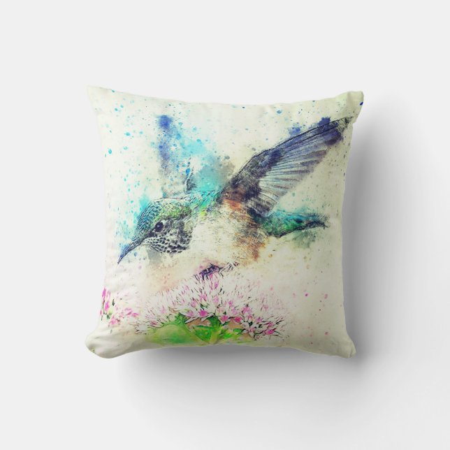 Wasserfarbe Hummingbird  Kissen (Vorderseite)