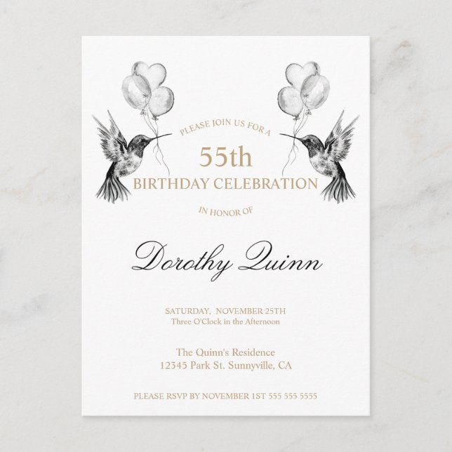 Wasserfarbe Hummingbird Luftballon Einladung zum G Postkarte (Vorderseite)