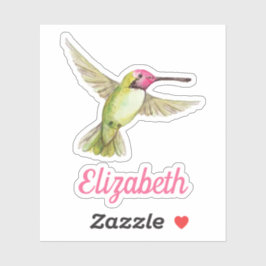 Wasserfarbe Hummingbird mit Ihrem Namen Aufkleber