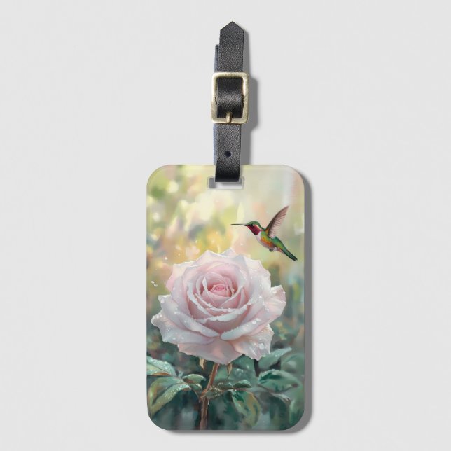 Wasserfarbe Hummingvogel und Rosa Rose Gepäckanhänger (Vorderseite Vertikal)