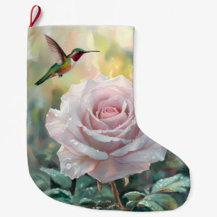 Wasserfarbe Hummingvogel und Rosa Rose Großer Weihnachtsstrumpf