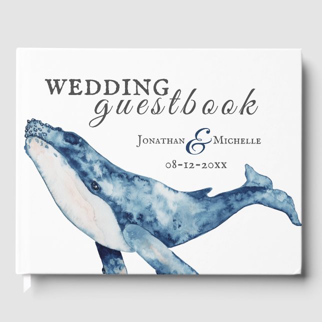 Wasserfarbe Humpback Whale Nautical Beach Hochzeit Gästebuch (Vorderseite)