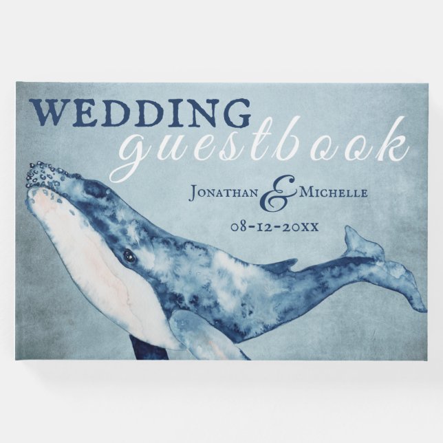 Wasserfarbe Humpback Whale Nautical Beach Hochzeit Gästebuch (Vorderseite)