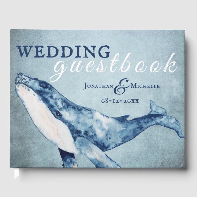 Wasserfarbe Humpback Whale Nautical Beach Hochzeit Gästebuch (Vorderseite)