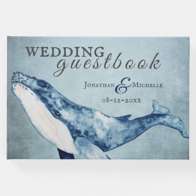 Wasserfarbe Humpback Whale Nautical Beach Hochzeit Gästebuch (Vorderseite)