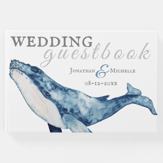 Wasserfarbe Humpback Whale Nautical Beach Hochzeit Gästebuch (Vorderseite)