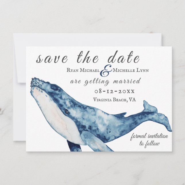 Wasserfarbe Humpback Whale Nautical Beach Hochzeit Save The Date (Vorderseite)