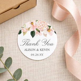Wasserfarbe Hydrangea Blush Pink Floral Vielen Dan Runder Aufkleber