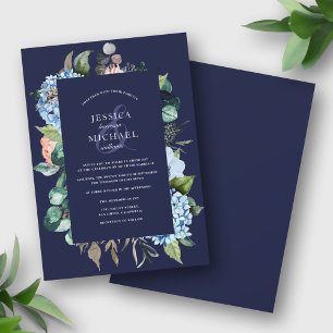 Wasserfarbe Hydrangea Deep Blue Wedding Einladung