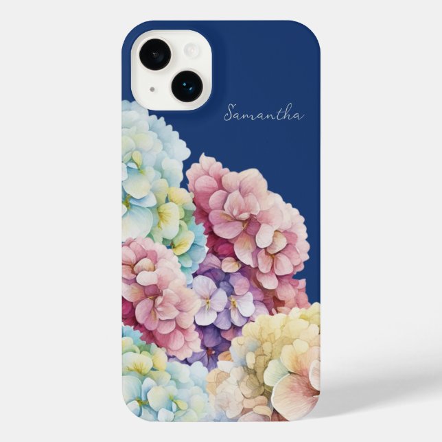 Wasserfarbe Hydrangea Personalisiert Blue iPhone Hülle (Rückseite)