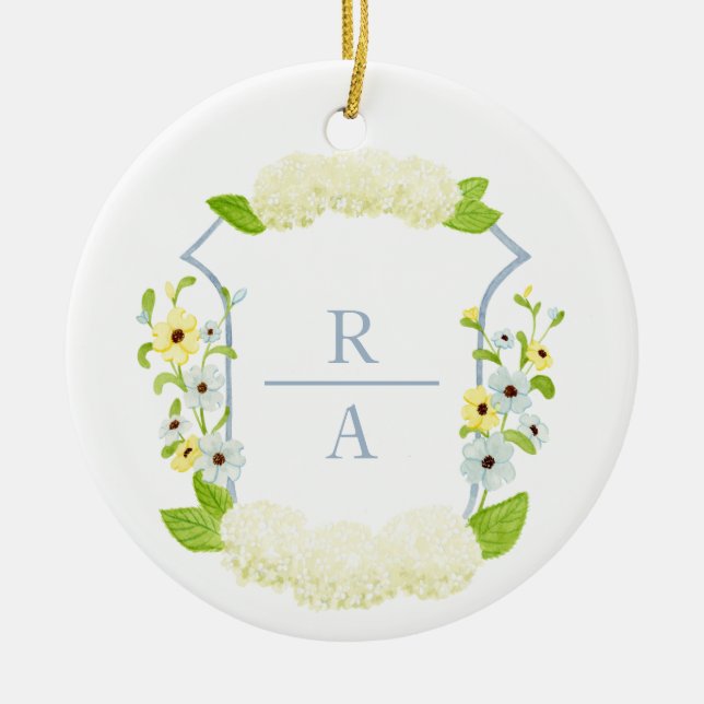 Wasserfarbe Hydrangea Wappen Flaschenaufkleber Keramik Ornament (Vorne)