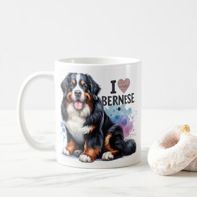 Wasserfarbe I Liebe Mein Berner Hund Kaffeetasse (Mit Donut)