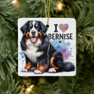 Wasserfarbe I Liebe Mein Berner Hund Keramikornament