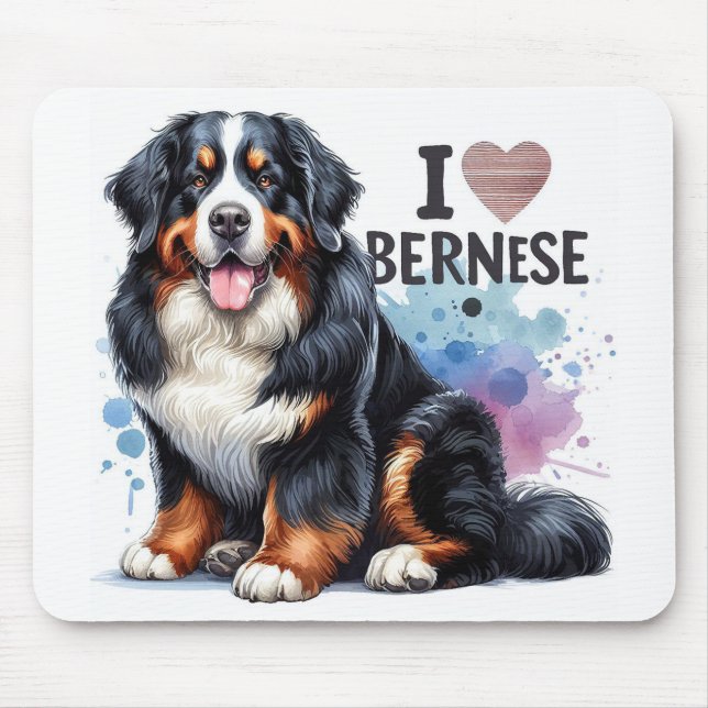 Wasserfarbe I Liebe Mein Berner Hund Mousepad (Vorne)