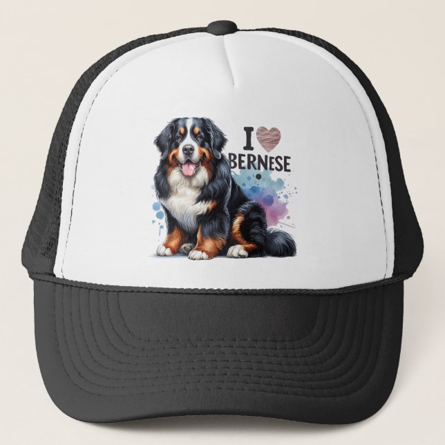 Wasserfarbe I Liebe Mein Berner Hund Truckerkappe (Vorderseite)