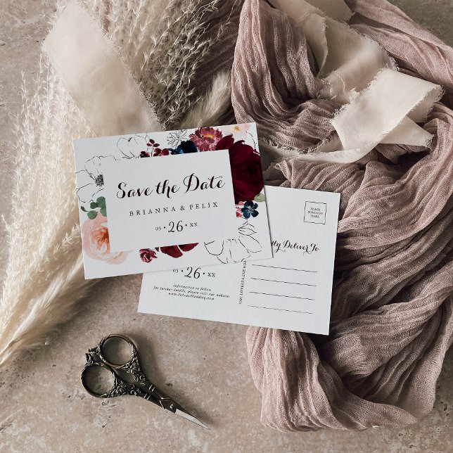 Wasserfarbe Illustriert Horizontal Save the Date Postkarte (Von Creator hochgeladen)