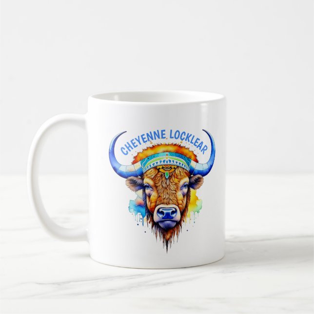 Wasserfarbe Indianerische Bison-Adresse Kaffeetasse (Links)
