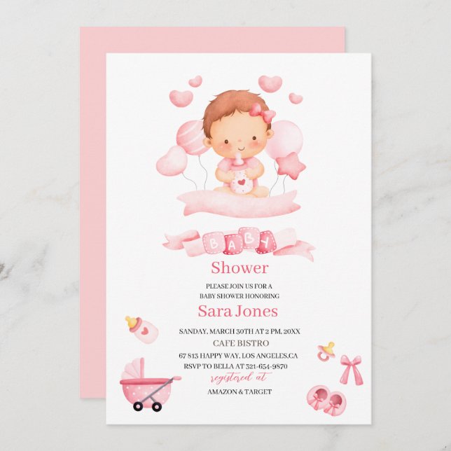 Wasserfarbe ist Mädchen Boho Kinderzimmer Babydusc Einladung (Vorne/Hinten)