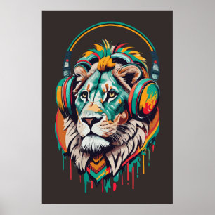 Wasserfarbe Jamaica Lion Rasta Music Poster