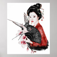 Wasserfarbe Japanisch Frauen Sparrow Handfan Kunst