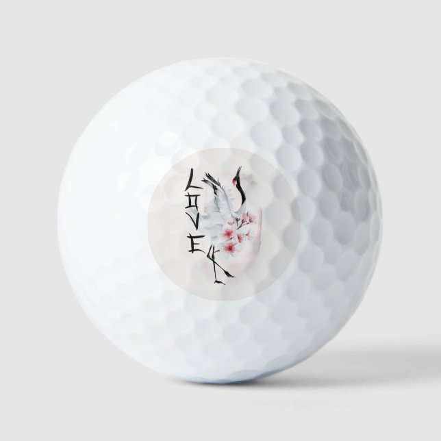 Wasserfarbe Japanisch Sakura Blossom Liebe Kran Golfball (Vorderseite)