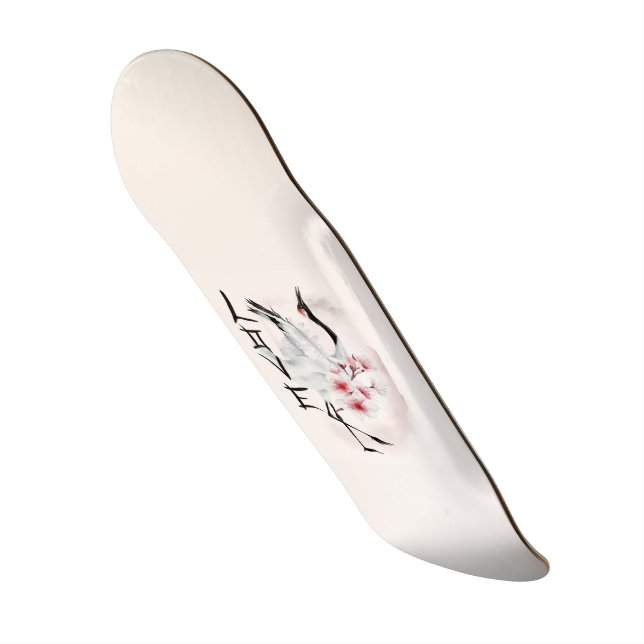 Wasserfarbe Japanisch Sakura Blossom Liebe Kran Skateboard (Vorderseite)