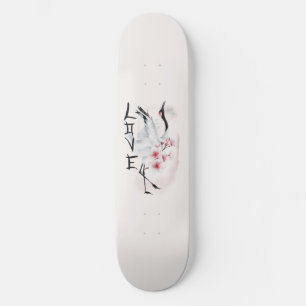 Wasserfarbe Japanisch Sakura Blossom Liebe Kran Skateboard