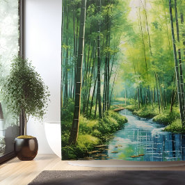 Wasserfarbe Japanischer Bambuswald Duschvorhang