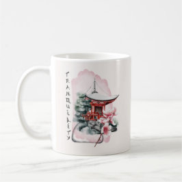 Wasserfarbe Japanischer Tempel Sakura Blossom Kaffeetasse
