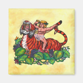 Wasserfarbe Junge Bacchus lächeln auf einem Tiger Magnet