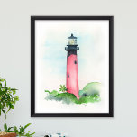 Wasserfarbe Jupiter Leuchtturm Kunst, Dichtung und Poster<br><div class="desc">Ideal für Schlafzimmer,  Büroräume und Wohnbereiche in Ihrer Florida Beach Zuhause in Jupiter. Dieses Plakat zeigt eine Reproduktion meiner originalen handgemalten AquarellJupiter Lighthouse Illustration in Rottönen. Weitere Kunst von Victoria Grigaliunas Do Tell A Belle finden Sie unter www.zazzle.com/dotellabelle</div>