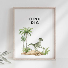 Wasserfarbe Jurassic Dinosaur Dino Dig Zeichen Poster
