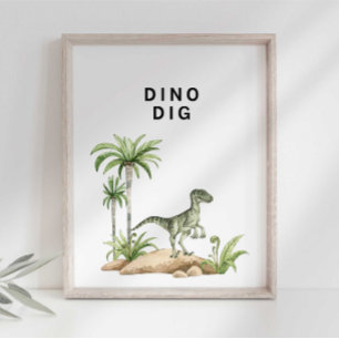 Wasserfarbe Jurassic Dinosaur Dino Dig Zeichen Poster