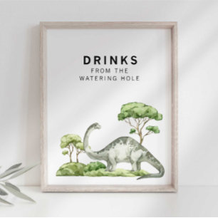 Wasserfarbe Jurassic Dinosaurier Trinkzeichen Poster