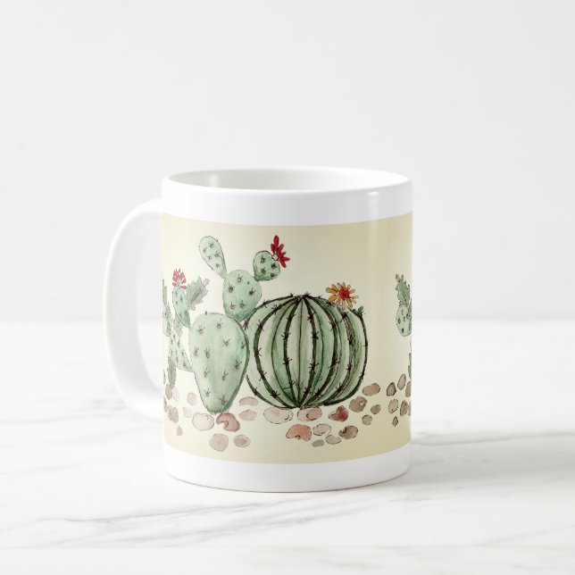 Wasserfarbe, Kakteen Kaffeetasse (Vorderseite Links)