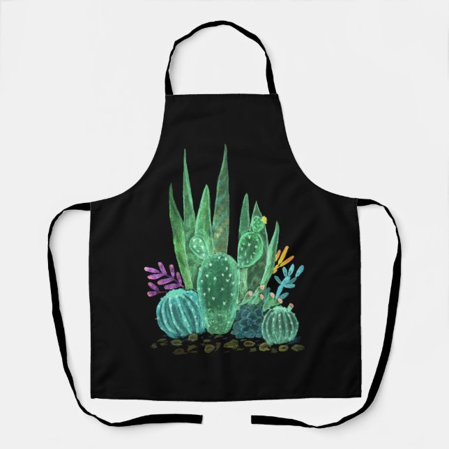 Wasserfarbe, Kakteen-Kakteen-Kissen Schürze (Vorderseite)