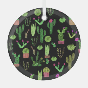 Wasserfarbe-Kakteen-Pflanze Nahtloser Hintergrund Ornament Aus Glas