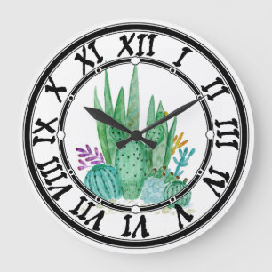 Wasserfarbe , Kakteen, Sukkulturen Große Wanduhr