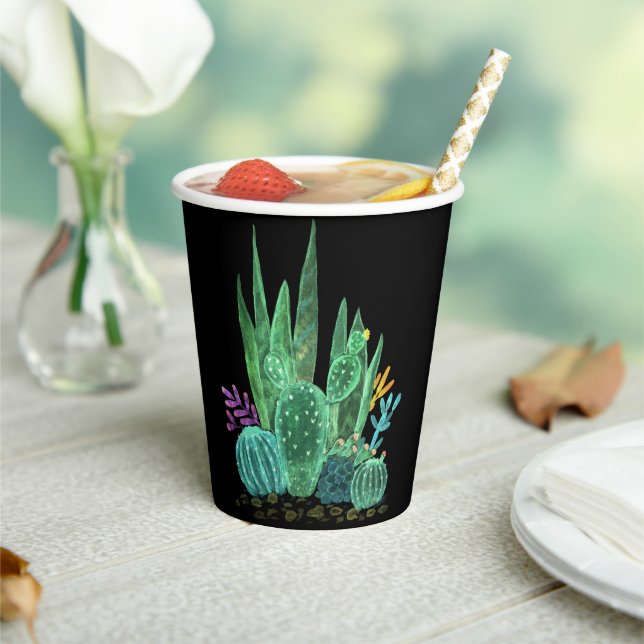 Wasserfarbe, Kaktus, Blume große Uhr Pappbecher (In Situ)