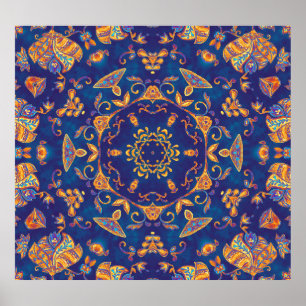 Wasserfarbe Kaleidoskop Mandala Orientalisches Des Poster