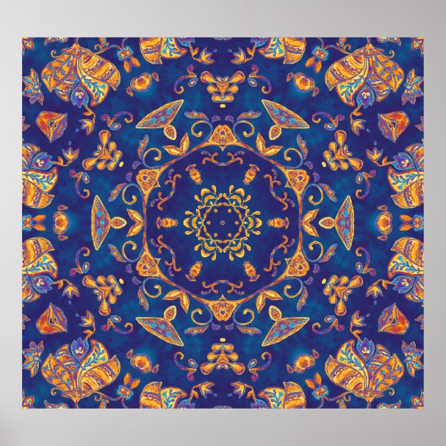 Wasserfarbe Kaleidoskop Mandala Orientalisches Des Poster (Vorne)