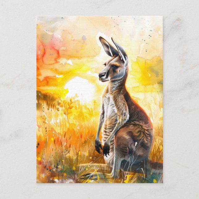 Wasserfarbe Kangaroo bei Sonnenuntergang Postkarte (Vorderseite)