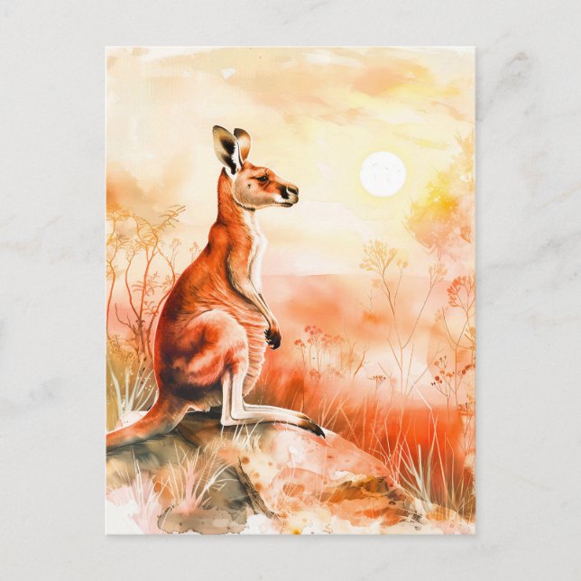 Wasserfarbe Kangaroo bei Sonnenuntergang Postkarte (Vorderseite)